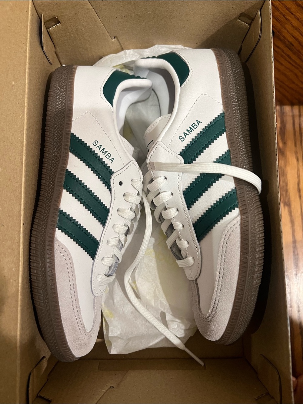 Adidas Samba Boys White & Dark Green Classic Sneakers